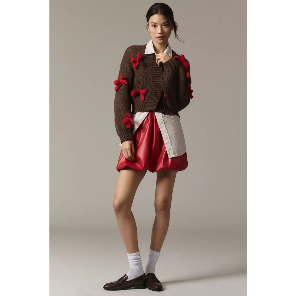 Anthropologie Brown Cardigan with Red Accents